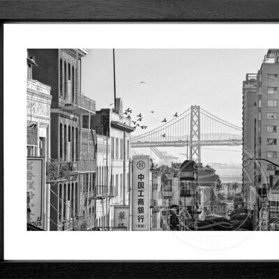 Fotodruck / Poster mit Rahmen und Passepartout Motiv San Francisco SF06 - Motiv: schwarz/weiss - Grösse: XL (80cm x 60cm) - Rahmenfarbe: weiss matt