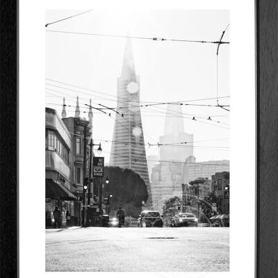 Fotodruck / Poster mit Rahmen und Passepartout Motiv San Francisco SF08 - Motiv: schwarz/weiss - Grösse: S (25cm x 31cm) - Rahmenfarbe: schwarz matt