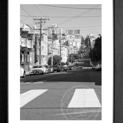 Fotodruck / Poster mit Rahmen und Passepartout Motiv San Francisco SF25 - Motiv: schwarz/weiss - Grösse: S (25cm x 31cm) - Rahmenfarbe: schwarz matt