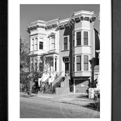 Fotodruck / Poster mit Rahmen und Passepartout Motiv San Francisco SF27 - Motiv: schwarz/weiss - Grösse: S (25cm x 31cm) - Rahmenfarbe: schwarz matt