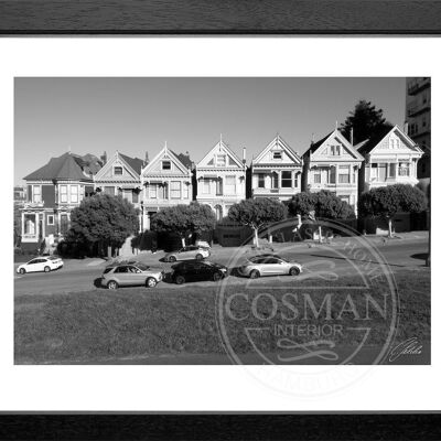 Fotodruck / Poster mit Rahmen und Passepartout Motiv San Francisco SF29 - Motiv: schwarz/weiss - Grösse: S (25cm x 31cm) - Rahmenfarbe: schwarz matt
