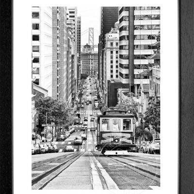 Fotodruck / Poster mit Rahmen und Passepartout Motiv San Francisco SF30 - Motiv: schwarz/weiss - Grösse: XL (80cm x 60cm) - Rahmenfarbe: schwarz matt