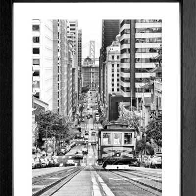 Fotodruck / Poster mit Rahmen und Passepartout Motiv San Francisco SF30 - Motiv: schwarz/weiss - Grösse: XL (80cm x 60cm) - Rahmenfarbe: schwarz matt