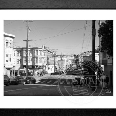 Fotodruck / Poster mit Rahmen und Passepartout Motiv San Francisco SF34 - Motiv: schwarz/weiss - Grösse: XL (80cm x 60cm) - Rahmenfarbe: schwarz matt