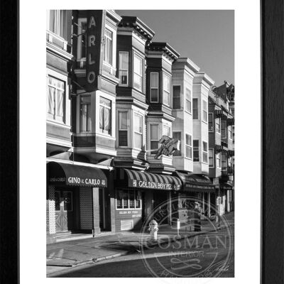 Fotodruck / Poster mit Rahmen und Passepartout Motiv San Francisco SF45 - Motiv: schwarz/weiss - Grösse: S (25cm x 31cm) - Rahmenfarbe: schwarz matt