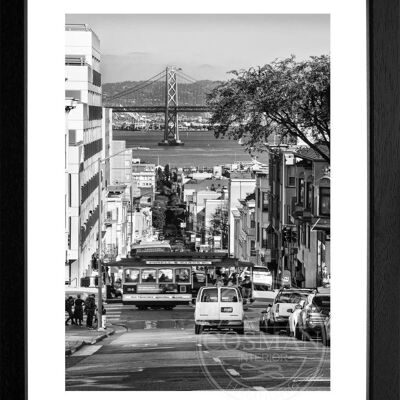 Fotodruck / Poster mit Rahmen und Passepartout Motiv San Francisco SF46 - Motiv: schwarz/weiss - Grösse: S (25cm x 31cm) - Rahmenfarbe: schwarz matt