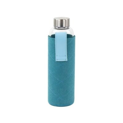 GLASS BOTTLE 550 ml WITH DUCK BLUE FELT POUCH