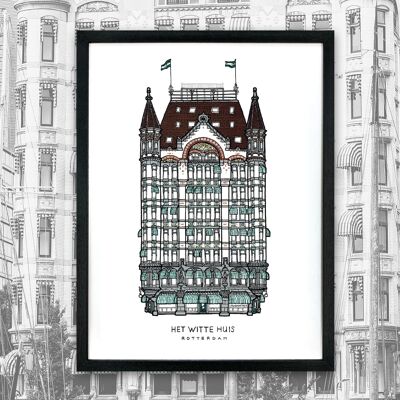 Poster Rotterdam, Het Witte Huis - Black Frame