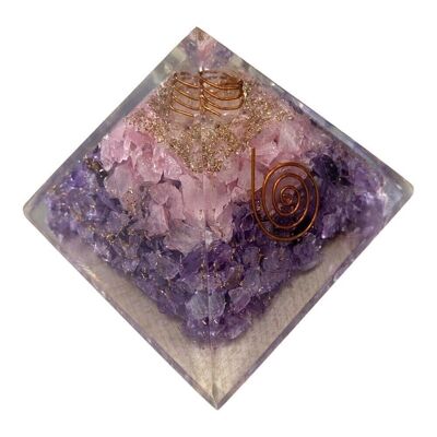 Vie Naturals Orgone Reiki Pirámide curativa, cuarzo rosa y amatista, 7,5 cm