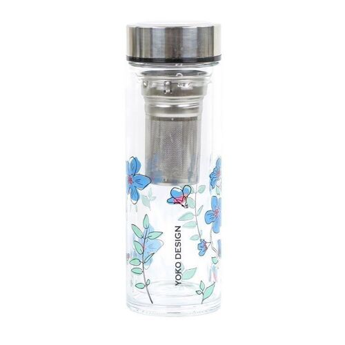 THEIERE EN VERRE DOUBLE PAROI GARDEN PAR'TEA  350 ML avec fleurs bleues