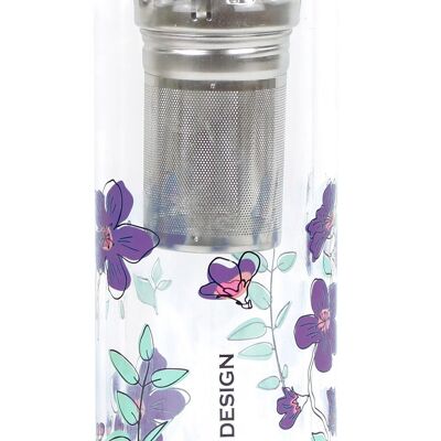 TETERA DE DOBLE PARED VIDRIO GARDEN PAR'TEA 350 ML con flores violetas