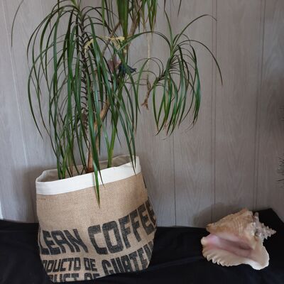 Cache pot en sac de cafe recycle toile de jute guatemala