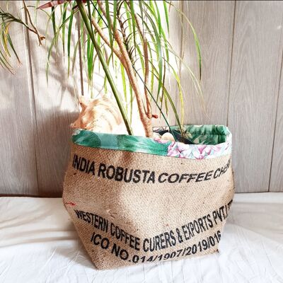 Cache pot en sac de cafe recycle toile de jute inde