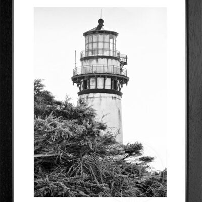 Photo print / poster with frame and passe-partout motif California lighthouse L01 - Motive: black/white - Size: MAXI (120cm x 90cm) - Frame color: matt black
