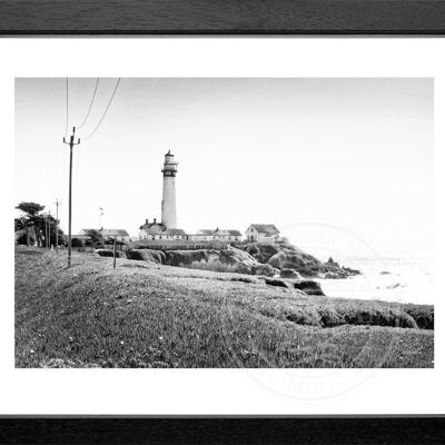 Photo print / poster with frame and passe-partout motif California lighthouse L02 - Motive: color - Size: L (57cm x 45cm) - Frame color: matt white