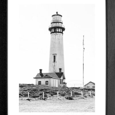 Fotodruck / Poster mit Rahmen und Passepartout Motiv Kalifornien Leuchtturm L03 - Motiv: farbe - Grösse: L (57cm x 45cm ) - Rahmenfarbe: schwarz matt