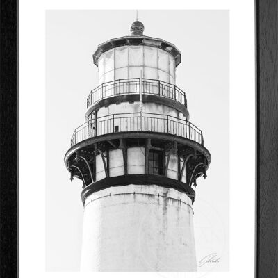 Fotodruck / Poster mit Rahmen und Passepartout Motiv Kalifornien Leuchtturm L08 - Motiv: schwarz/weiss - Grösse: S (25cm x 31cm) - Rahmenfarbe: schwarz matt
