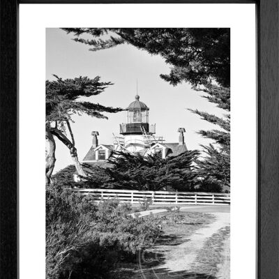 Fotodruck / Poster mit Rahmen und Passepartout Motiv Kalifornien Leuchtturm L09 - Motiv: farbe - Grösse: M (35cm x 45cm) - Rahmenfarbe: schwarz matt