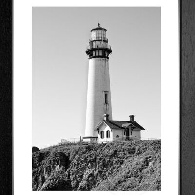 Fotodruck / Poster mit Rahmen und Passepartout Motiv Kalifornien Leuchtturm L12 - Motiv: schwarz/weiss - Grösse: L (57cm x 45cm ) - Rahmenfarbe: weiss matt