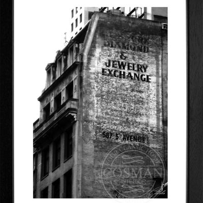 Fotodruck / Poster mit Rahmen und Passepartout Motiv New York NY33A - Motiv: schwarz/weiss - Grösse: S (25cm x 31cm) - Rahmenfarbe: schwarz matt