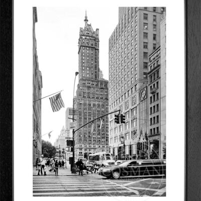 Fotodruck / Poster mit Rahmen und Passepartout Motiv New York NY65 - Motiv: schwarz/weiss - Grösse: S (25cm x 31cm) - Rahmenfarbe: schwarz matt