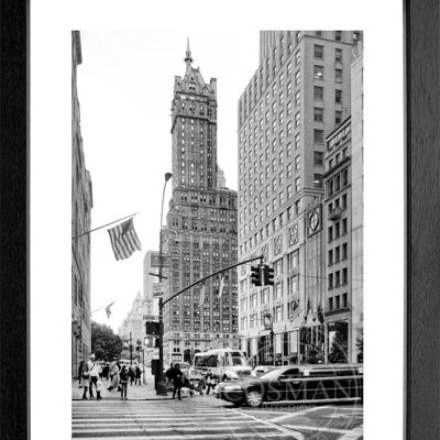 Fotodruck / Poster mit Rahmen und Passepartout Motiv New York NY65 - Motiv: farbe - Grösse: XL (80cm x 60cm) - Rahmenfarbe: schwarz matt