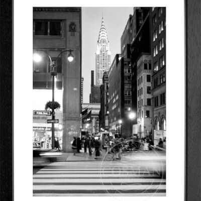 Fotodruck / Poster mit Rahmen und Passepartout Motiv New York NY78 - Motiv: schwarz/weiss - Grösse: MAXI (120cm x 90cm) - Rahmenfarbe: schwarz matt