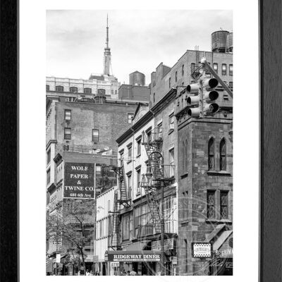 Fotodruck / Poster mit Rahmen und Passepartout Motiv New York NY85 - Motiv: schwarz/weiss - Grösse: S (25cm x 31cm) - Rahmenfarbe: schwarz matt
