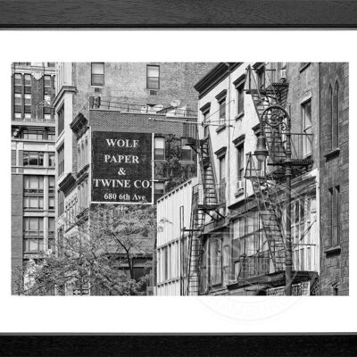 Fotodruck / Poster mit Rahmen und Passepartout Motiv New York NY91 - Motiv: schwarz/weiss - Grösse: S (25cm x 31cm) - Rahmenfarbe: schwarz matt