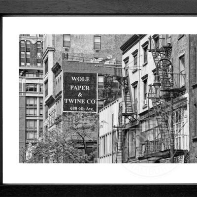 Fotodruck / Poster mit Rahmen und Passepartout Motiv New York NY91 - Motiv: schwarz/weiss - Grösse: MAXI (120cm x 90cm) - Rahmenfarbe: weiss matt