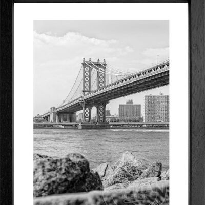 Fotodruck / Poster mit Rahmen und Passepartout Motiv New York NY104 - Motiv: schwarz/weiss - Grösse: S (25cm x 31cm) - Rahmenfarbe: schwarz matt