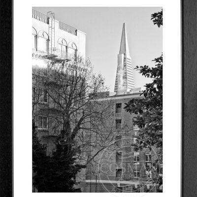 Fotodruck / Poster mit Rahmen und Passepartout Motiv San Francisco SF02 - Motiv: schwarz/weiss - Grösse: M (35cm x 45cm) - Rahmenfarbe: weiss matt