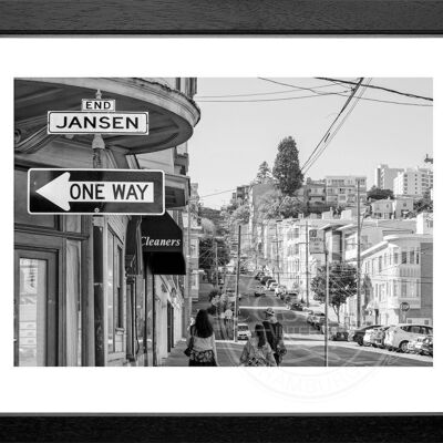 Fotodruck / Poster mit Rahmen und Passepartout Motiv San Francisco SF35 - Motiv: schwarz/weiss - Grösse: S (25cm x 31cm) - Rahmenfarbe: schwarz matt