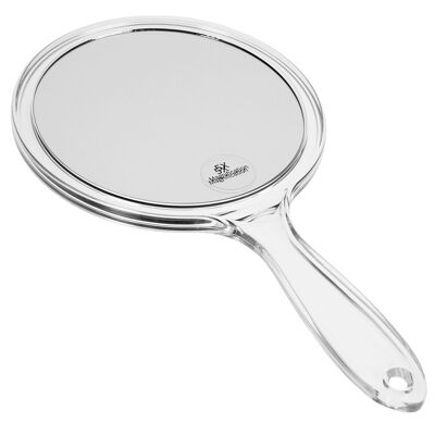 Hand mirror with 5x magnification, plastic, Ø 15 cm, length: 27 cm