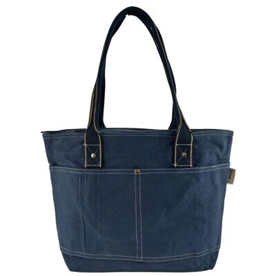 Women's waxed canvas handbag vegan shopper dark blue water-repellent