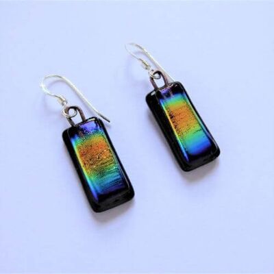 Dichroic glass drop earrings – rainbow stripe