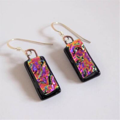 Dichroic glass drop earrings – pink matrix style