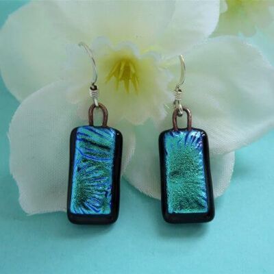 Dichroic glass drop earrings – teal flower style