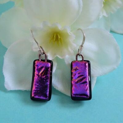 Dichroic glass drop earrings – pink flower style