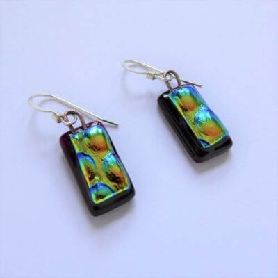 Dichroic glass drop earrings – radium on red style