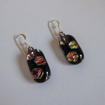 Dichroic glass drop earrings – pink honeycomb style