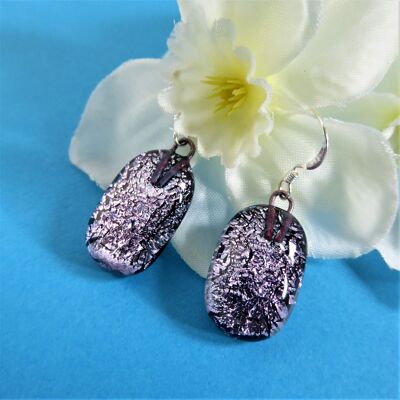 Dichroic glass drop earrings – silver prismatic style