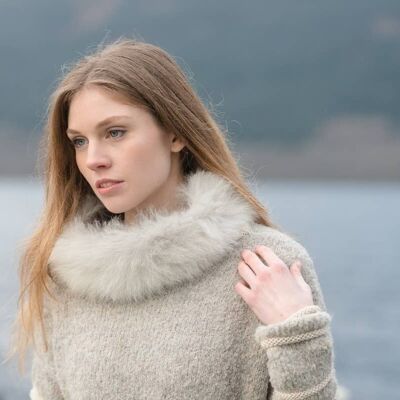 Alpaca Multiway Fur Collar Headband / Oyster - MADE TO ORDER