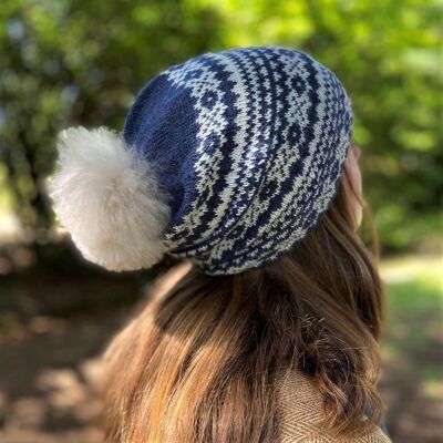 Cappello con pompon Fair Isle in alpaca