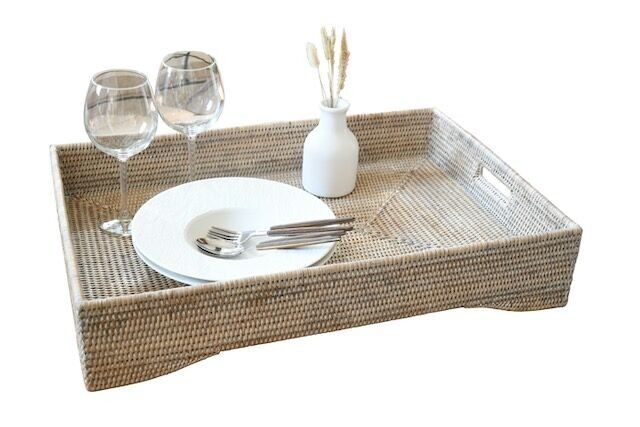 Vassoio rettangolare grande Levant Limed bianco