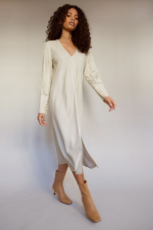 Milana - Luxuriöses Midi-Kleid mit Kunstdruck in Pistachio Creme