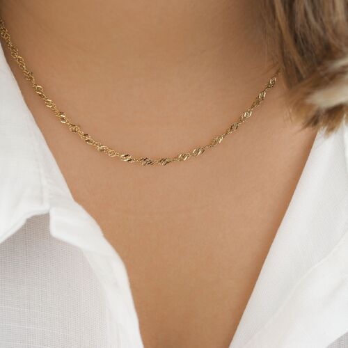 Collier chaine fine torsadée en acier inoxydable doré, bijou minimaliste femme