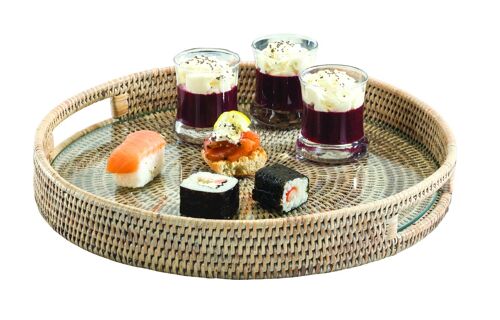 Plateau rond avec fond en verre Atoll Blanc cérusé