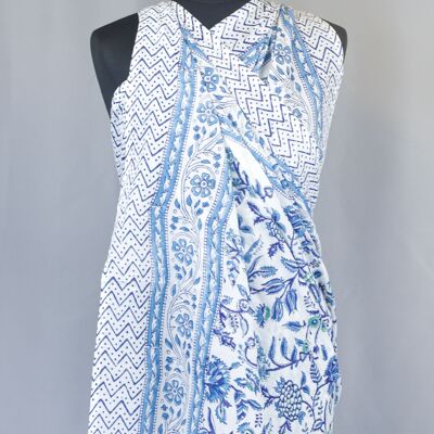 Pareo- Block Printed Sarong-Wild Flowers On White