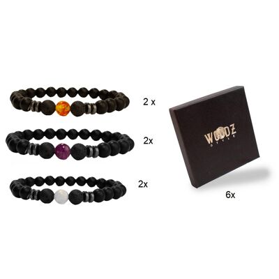 Set of 6 Natural stone bracelets frosted stone beads | malachite bracelets